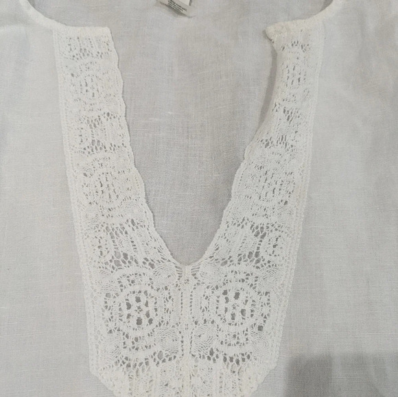 J Crew Women's Tunic Small White Linen Blend Eyelet Flowy - Picture 3 of 8